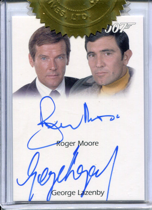 James Bond Heroes & Villains Roger Moore & George Lazenby Dual Autograph Card   - TvMovieCards.com