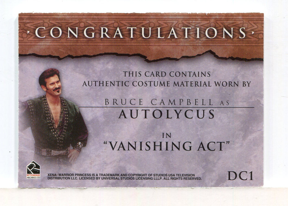 Xena Beauty and Brawn Bruce Campbell as Autolycus Double Costume Card DC1   - TvMovieCards.com
