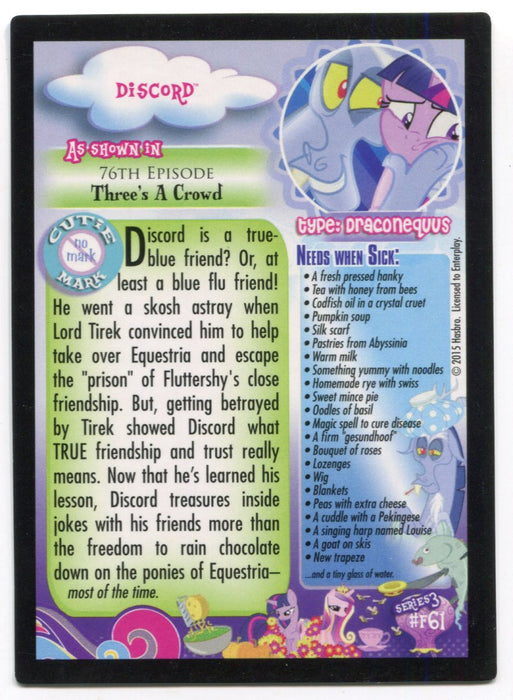 My Little Pony Series 3 Discord / Twilight Sparkle F61 Promo Foil Trading Card   - TvMovieCards.com
