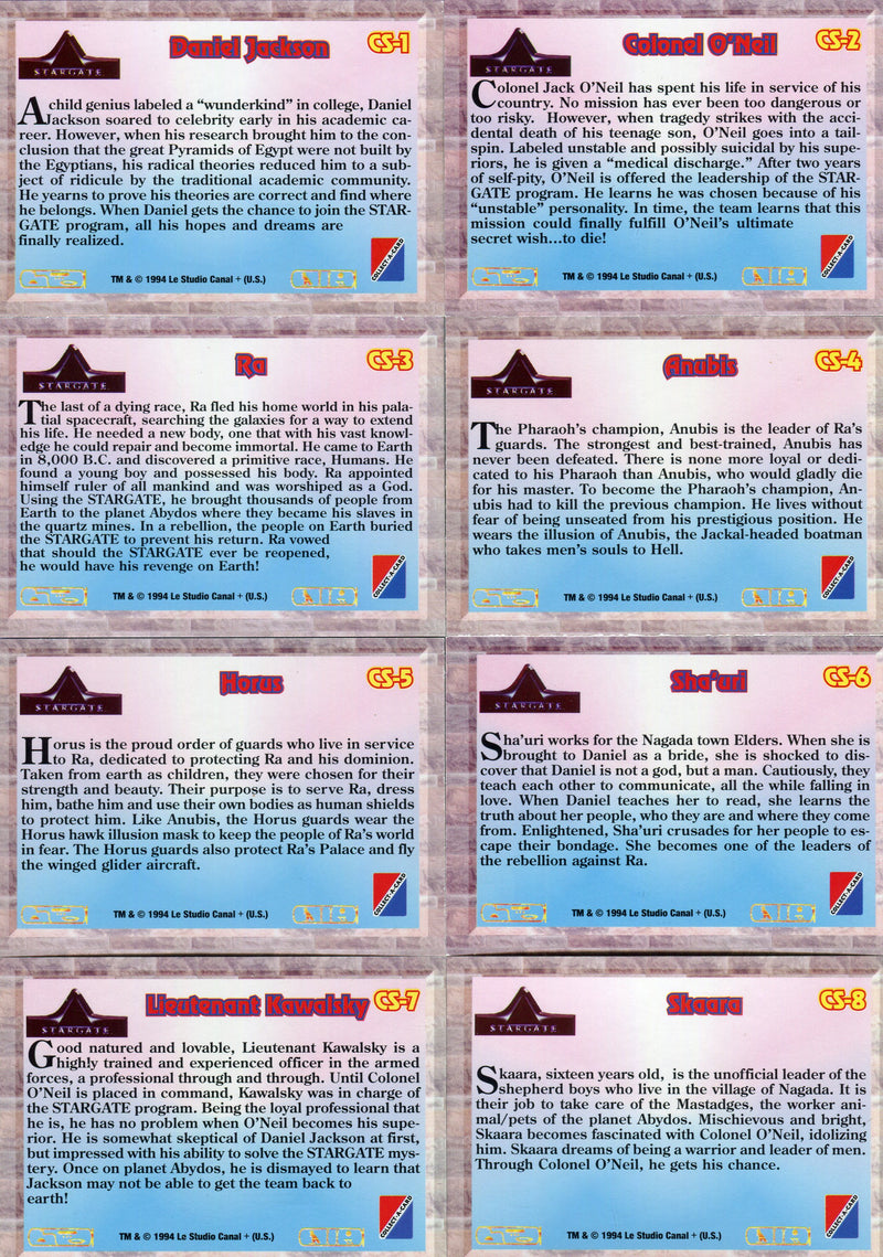 Stargate Movie Chrome Character Chase Card Set CS1 - CS8 Collect-A-Card 1994   - TvMovieCards.com