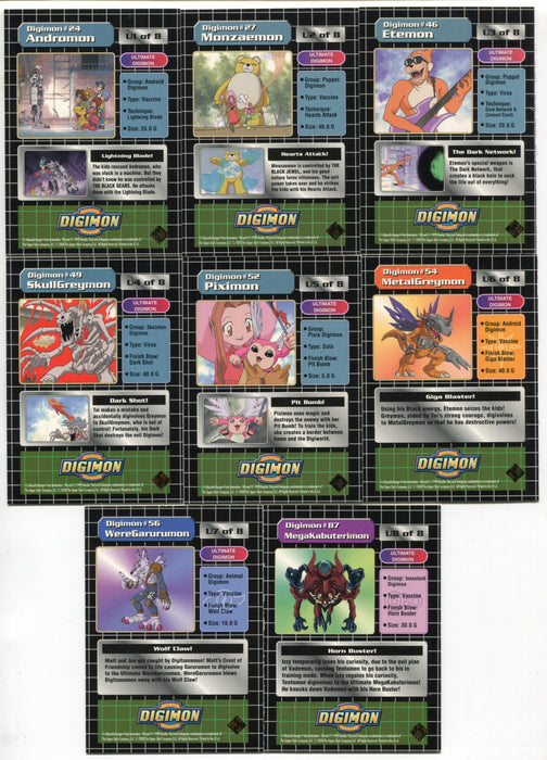 1999 Digimon Animated Series 1 Ultimate Digimon Trading Cards U1 - U8 Set   - TvMovieCards.com