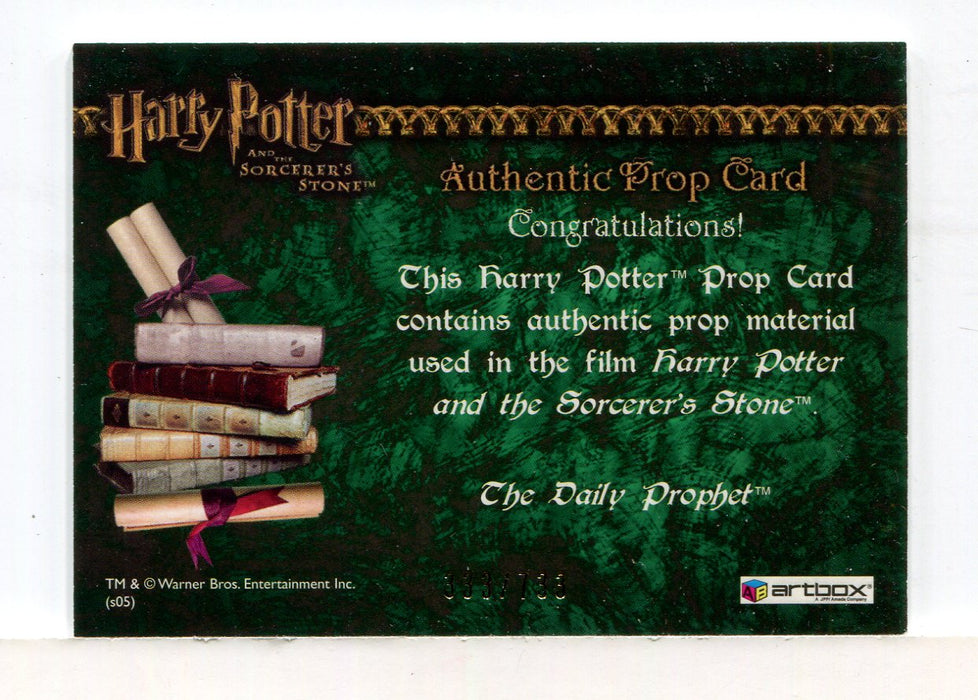 Harry Potter and the Sorcerer's Stone The Daily Prophet Prop Card HP #333/733   - TvMovieCards.com