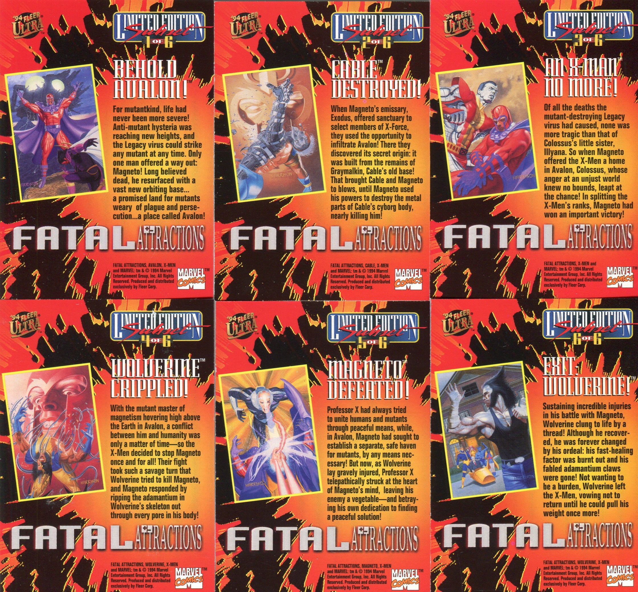 Marvel X-Men Ultra Fatal Attractions Chase Card Set 6 Cards 1994