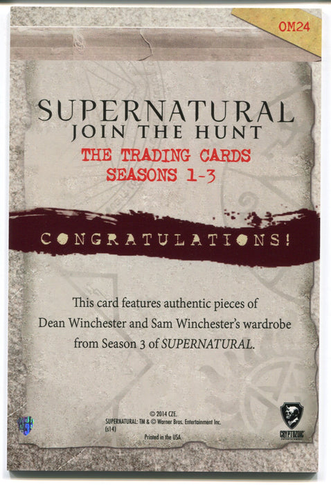 Supernatural Seasons 1-3 Oversized Dual Wardrobe OM24 Card Dean & Sam Cryptozoic   - TvMovieCards.com