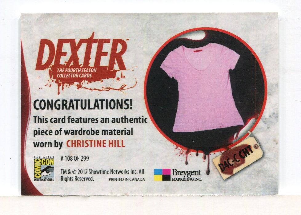 DEXTER Season 4 Wardrobe Costume Card Christine Hill D4C-C CHT #108/299   - TvMovieCards.com