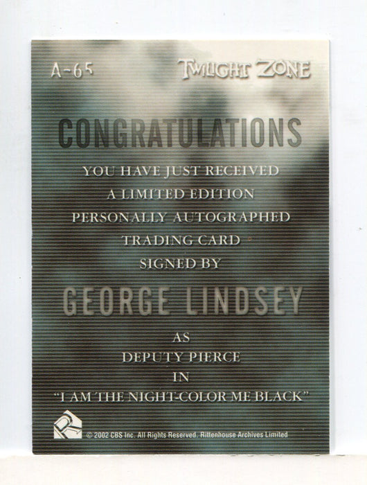 Twilight Zone 3 Shadows and Substance George Lindsey Autograph Card A-65