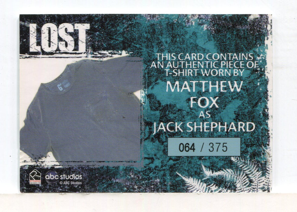 Lost Archives Matthew Fox as Jack Shephard Relic Costume Card #064/375   - TvMovieCards.com