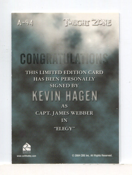 Twilight Zone 4 Science and Superstition Kevin Hagen Autograph Card A-94   - TvMovieCards.com