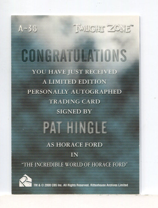 Twilight Zone 2 The Next Dimension Pat Hingle Case Topper Autograph Card A-38   - TvMovieCards.com