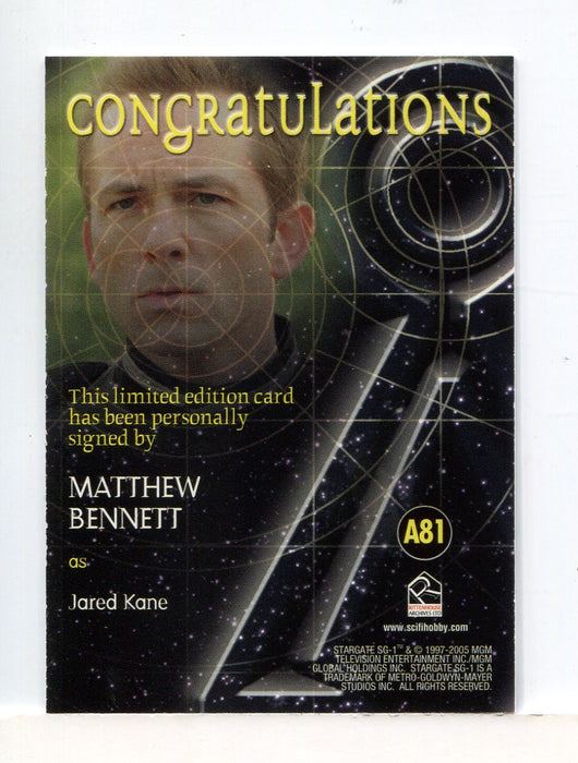 Stargate SG-1 Season Nine Matthew Bennett Autograph Card A81   - TvMovieCards.com