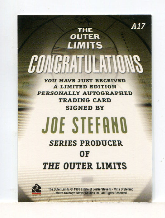 Outer Limits Premiere Autograph Card A17 Joe Stefano Series Producer   - TvMovieCards.com