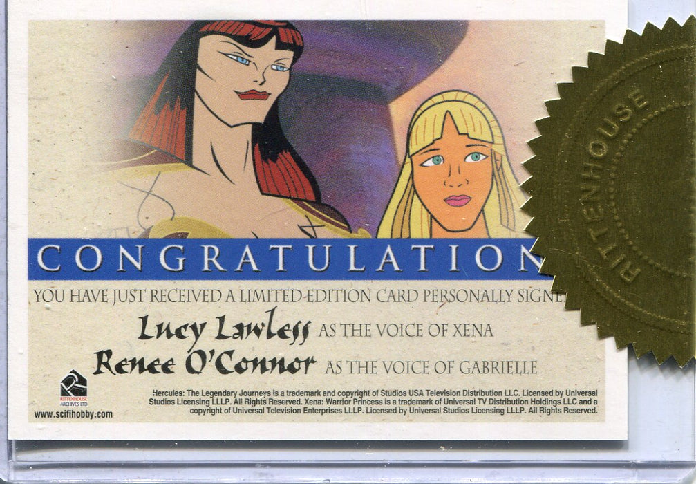 Xena & Hercules Animated Adventures Lawless O'Connor Double Autograph Card   - TvMovieCards.com