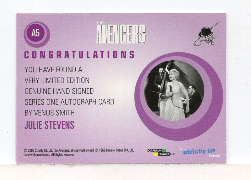 Avengers TV Definitive 1 Julie Stevens as Venus Smith Autograph Card A5   - TvMovieCards.com