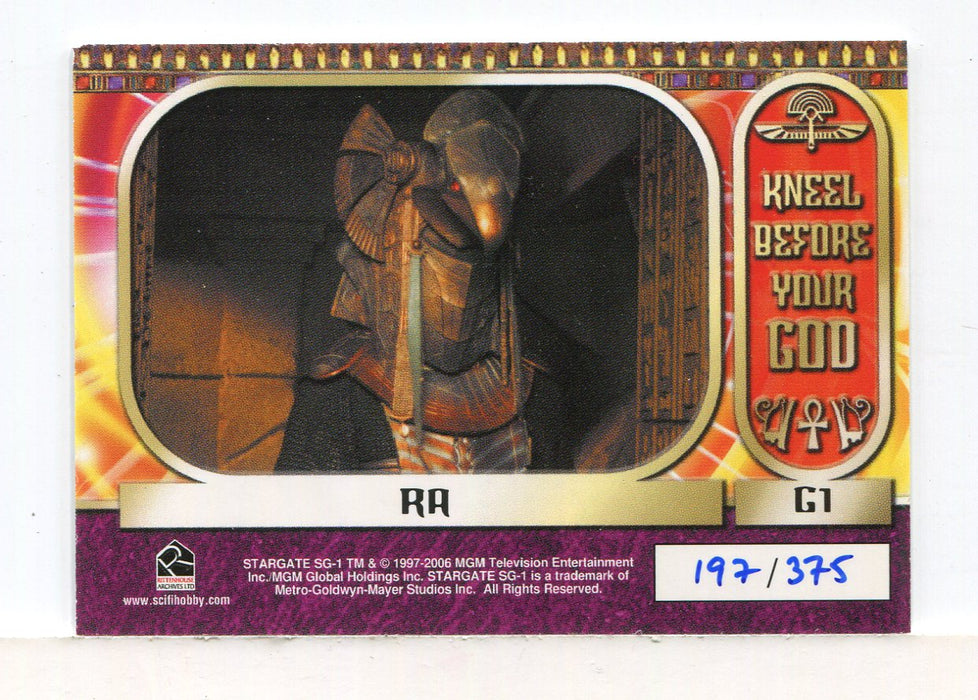 Stargate SG-1 Season Eight Kneel Before Your God Limited Chase Card G1 #192/375   - TvMovieCards.com
