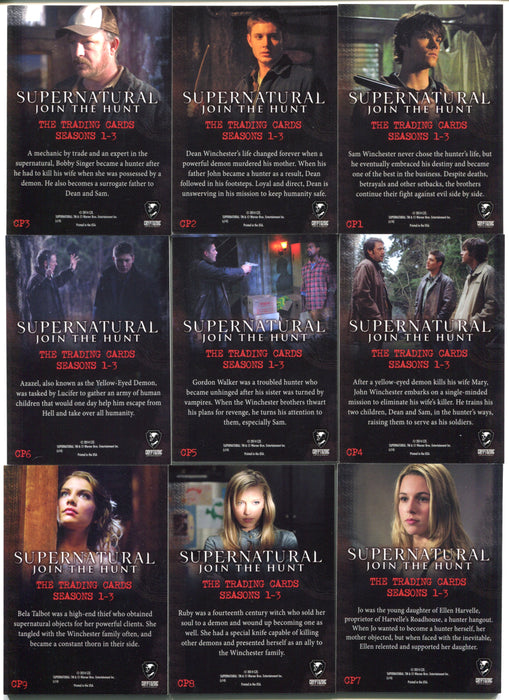 2014 Supernatural Season 1-3 Shadowbox Character Bios Card Set CP1-CP9   - TvMovieCards.com