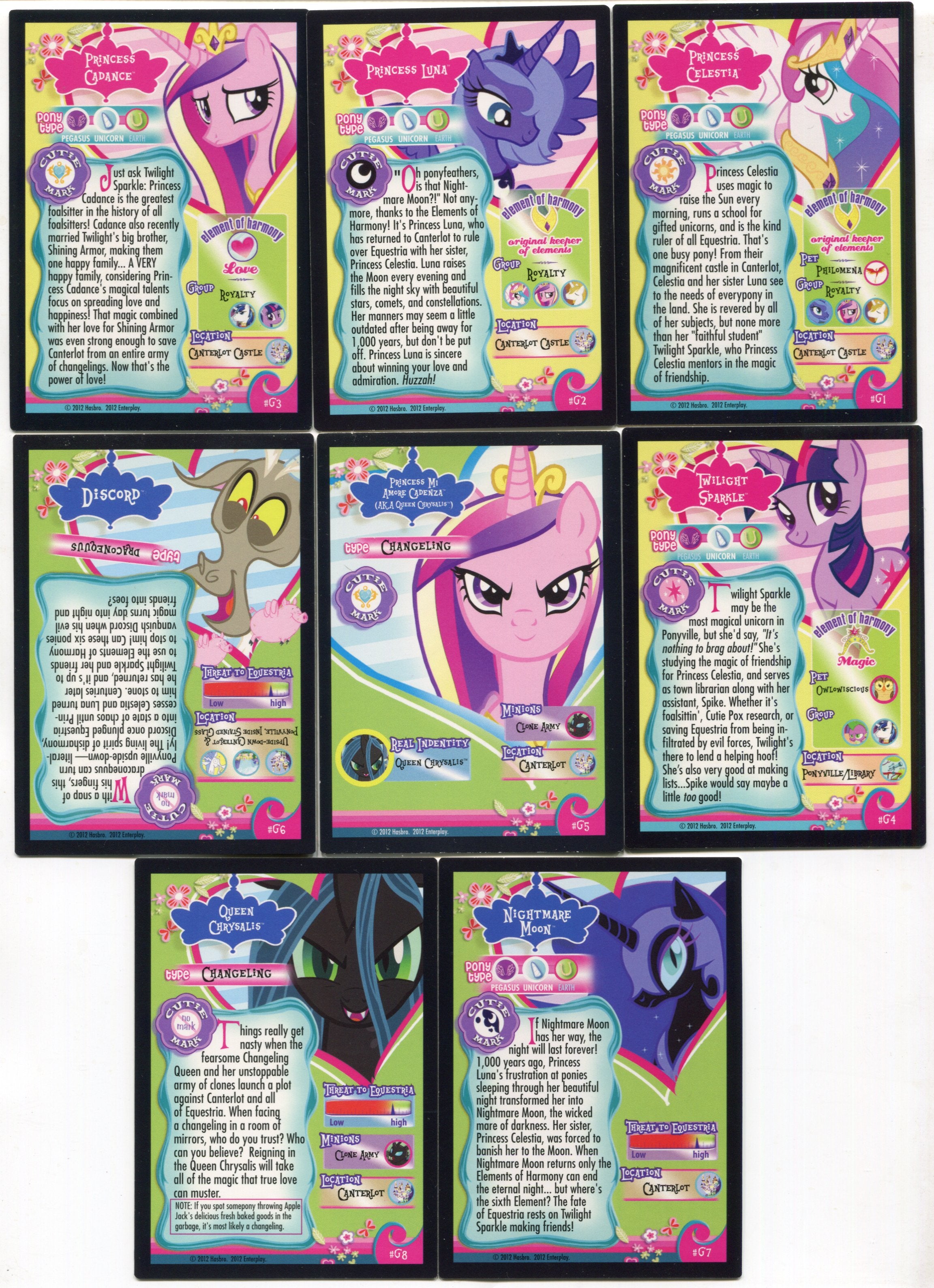 My Little Pony Series 1 Gold Foil G1-G8 Trading Card Set of 8
