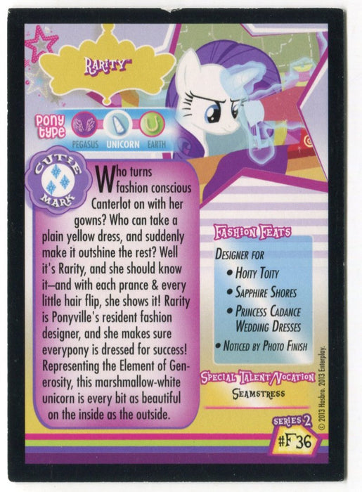 My Little Pony Series 2 Rarity F36 Promo Foil Trading Card Holo NM   - TvMovieCards.com