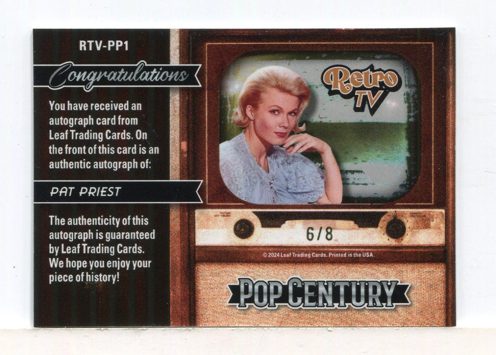 Pop Century 2024 Pat Priest as Marilyn Munster Autograph Card RTV-PP1 #6/8 Leaf   - TvMovieCards.com