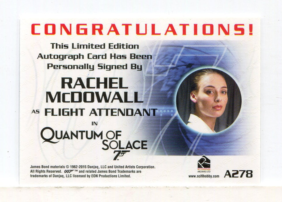 James Bond Archives 2015 Edition Rachel McDowall Autograph Card A278   - TvMovieCards.com