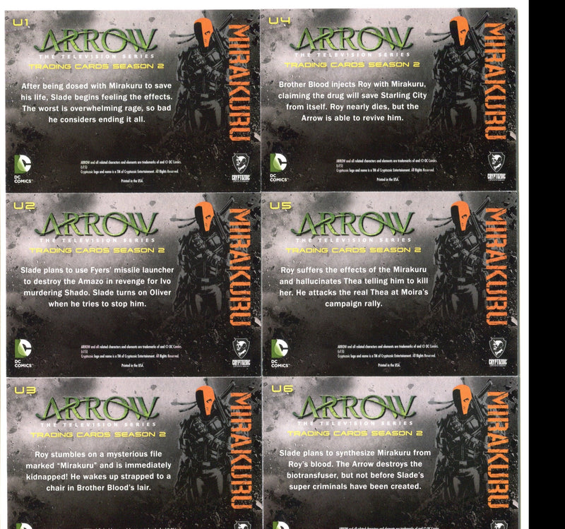 2015 Arrow Season 2 Red Foil Stamp Parallel Mirakuru Chase Card Set U1-U6 - TvMovieCards.com