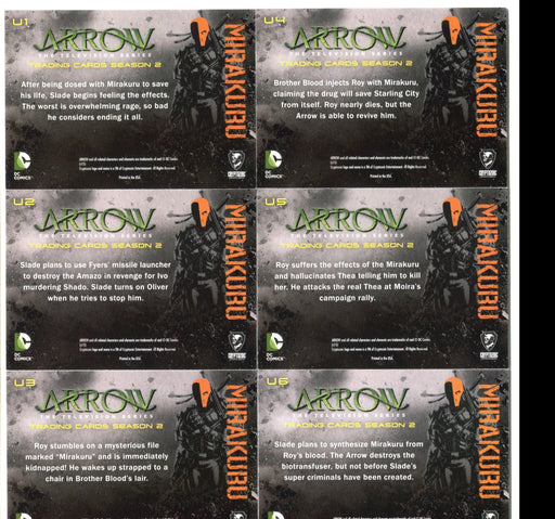 2015 Arrow Season 2 Red Foil Stamp Parallel Mirakuru Chase Card Set U1-U6 - TvMovieCards.com