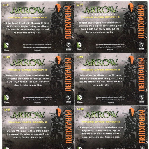 2015 Arrow Season 2 Green A Foil Stamp Parallel Mirakuru Chase Card Set U1-U6 - TvMovieCards.com