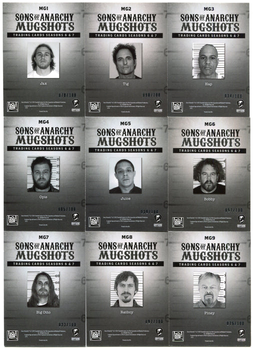 2015 Sons of Anarchy Season 6 & 7 Silver Foil Mug Shots Chase Card Set MG1 - MG9   - TvMovieCards.com