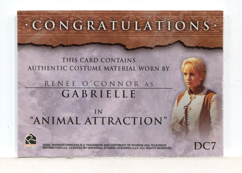 Xena Beauty and Brawn Renee O'Connor as Gabrielle Double Costume Card DC7   - TvMovieCards.com