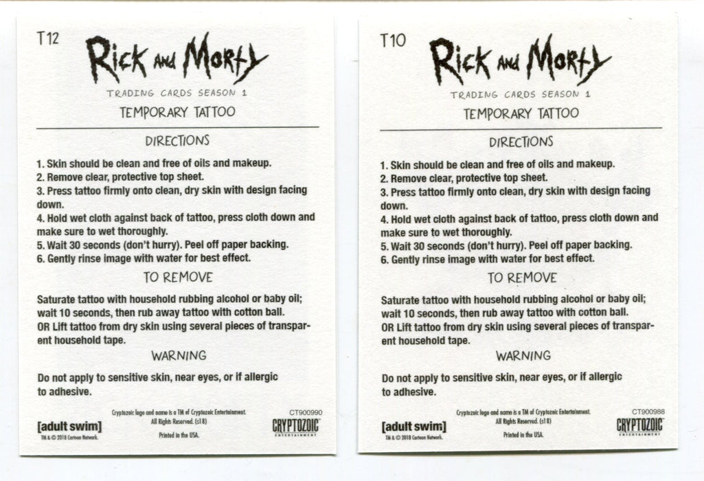 2018 Rick and Morty Season 1 T10 & T12 Convention Temporary Tattoo Card   - TvMovieCards.com