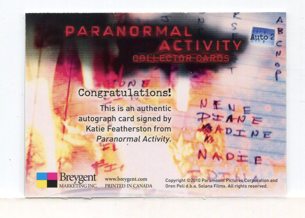 Paranormal Activity Movie Katie Featherston Autograph Card   - TvMovieCards.com