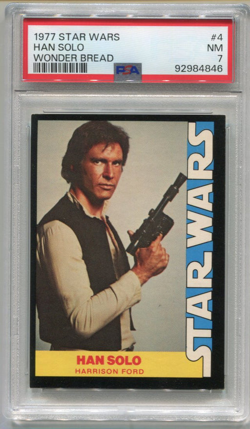 1977 Star Wars Wonder Bread Han Solo Harrison Ford #4 Trading Card PSA 7 NM   - TvMovieCards.com