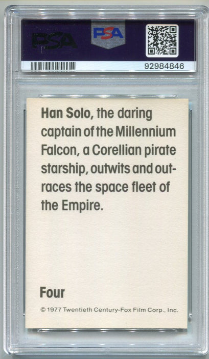 1977 Star Wars Wonder Bread Han Solo Harrison Ford #4 Trading Card PSA 7 NM   - TvMovieCards.com