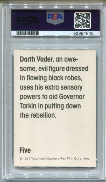 1977 Star Wars Wonder Bread Dark Vader #5 Trading Card PSA 7 NM   - TvMovieCards.com