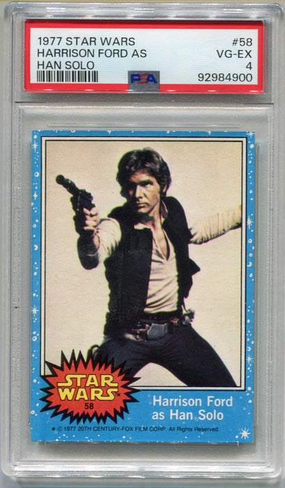 1977 Star Wars Harrison Ford As Han Solo #58 Trading Card PSA 4 VG-EX   - TvMovieCards.com