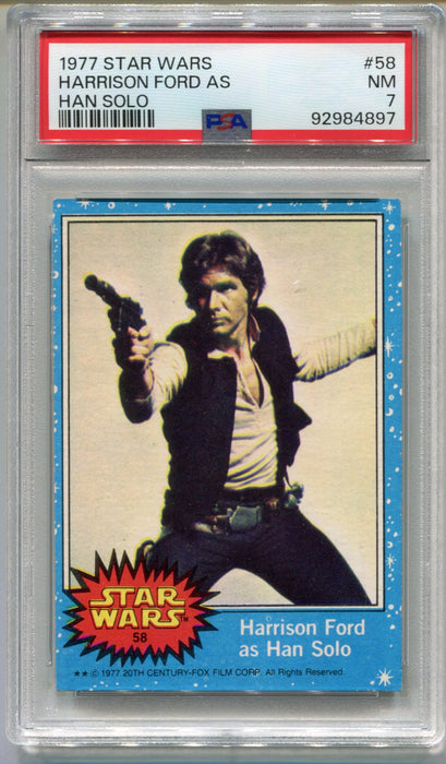 1977 Star Wars Harrison Ford As Han Solo #58 Trading Card PSA 7 NM   - TvMovieCards.com