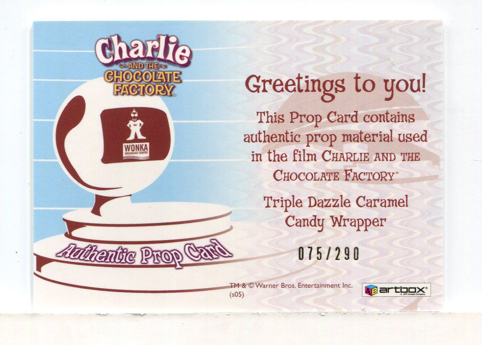 Charlie & Chocolate Factory Dazzle Caramel Candy Wrapper Prop Card #075/290   - TvMovieCards.com