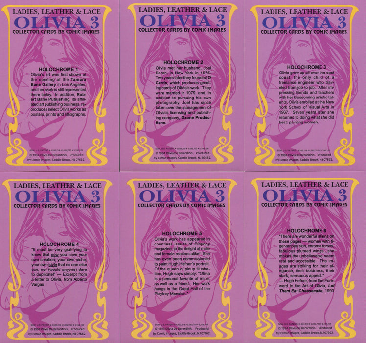 1994 Olivia Series 3 Ladies, Leather, Lace Holochrome Chase Card Set 1-6   - TvMovieCards.com