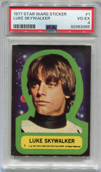 1977 Star Wars Sticker Luke Skywalker #1 Trading Card PSA 4 VG-EX   - TvMovieCards.com