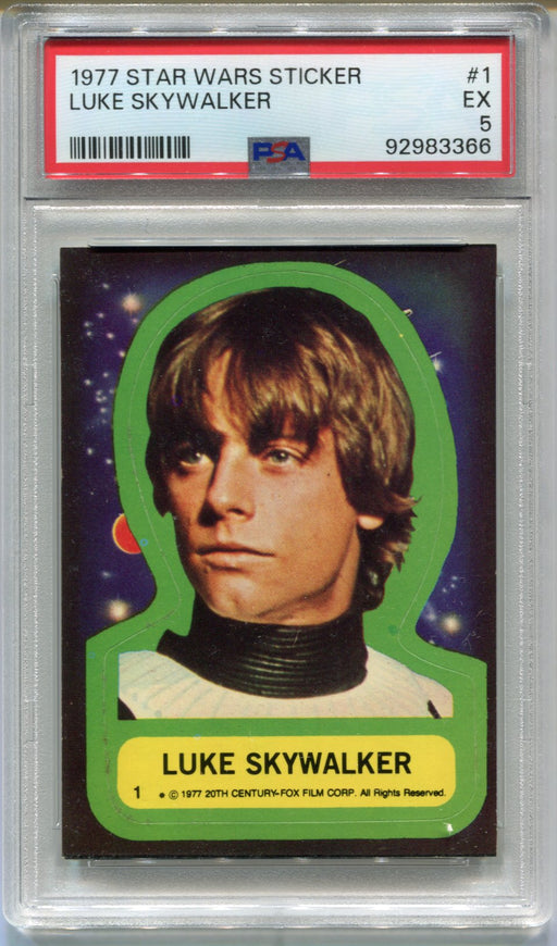 1977 Star Wars Sticker Luke Skywalker #1 Trading Card PSA 5 EX   - TvMovieCards.com