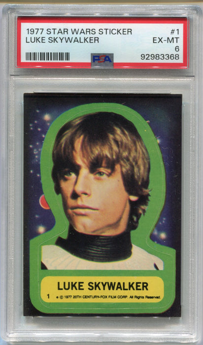 1977 Star Wars Sticker Luke Skywalker #1 Trading Card PSA 6 EX-MT   - TvMovieCards.com