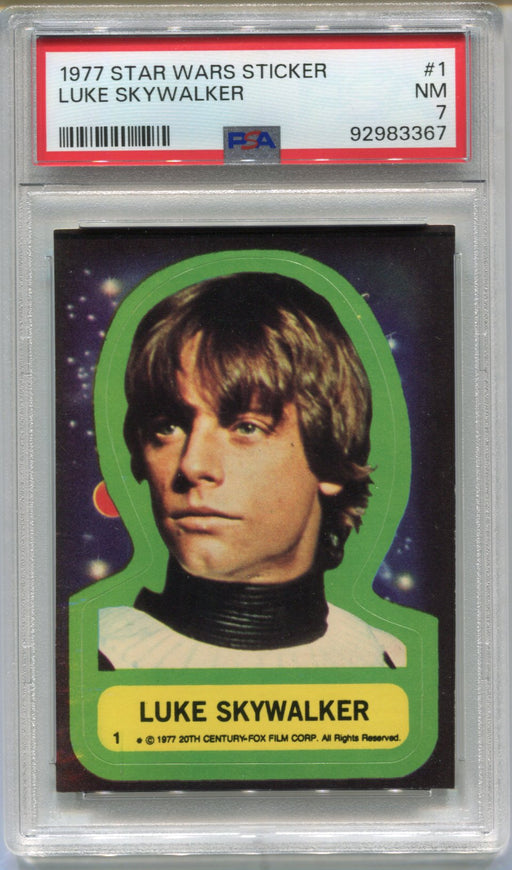 1977 Star Wars Sticker Luke Skywalker #1 Trading Card PSA 7 NM   - TvMovieCards.com