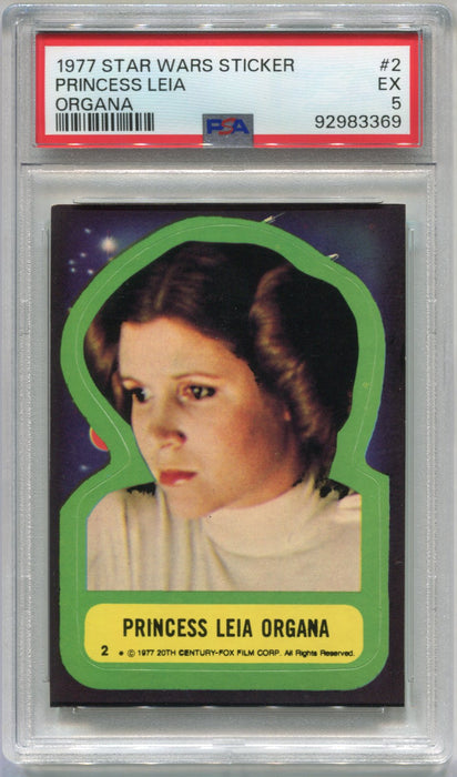 1977 Star Wars Sticker Princess Leia Organa #2 Trading Card PSA 5 EX   - TvMovieCards.com