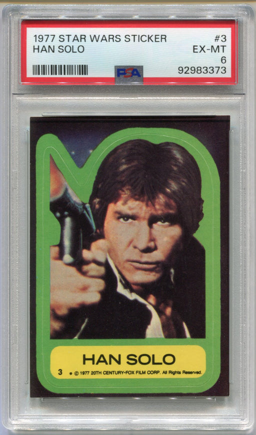 1977 Star Wars Sticker Han Solo #3 Trading Card PSA 6 EX-MT   - TvMovieCards.com