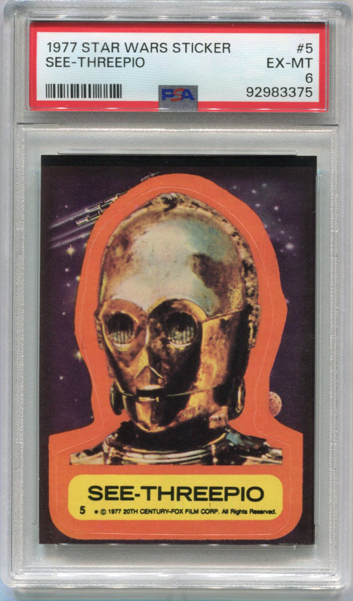 1977 Star Wars Sticker SEE-THREEPIO C3P0 #5 Trading Card PSA 6 EX-MT   - TvMovieCards.com