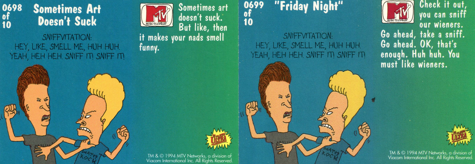 Beavis & Butthead MTV Scratch n'Sniff Chase Cards Set 10 Cards Fleer Ultra 1994   - TvMovieCards.com