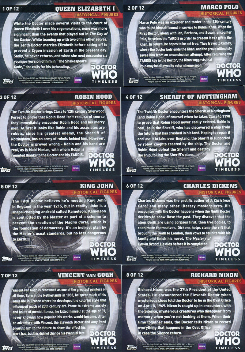 Doctor Who Timeless Historical Figures Chase Card Set 12 Cards Topps   - TvMovieCards.com