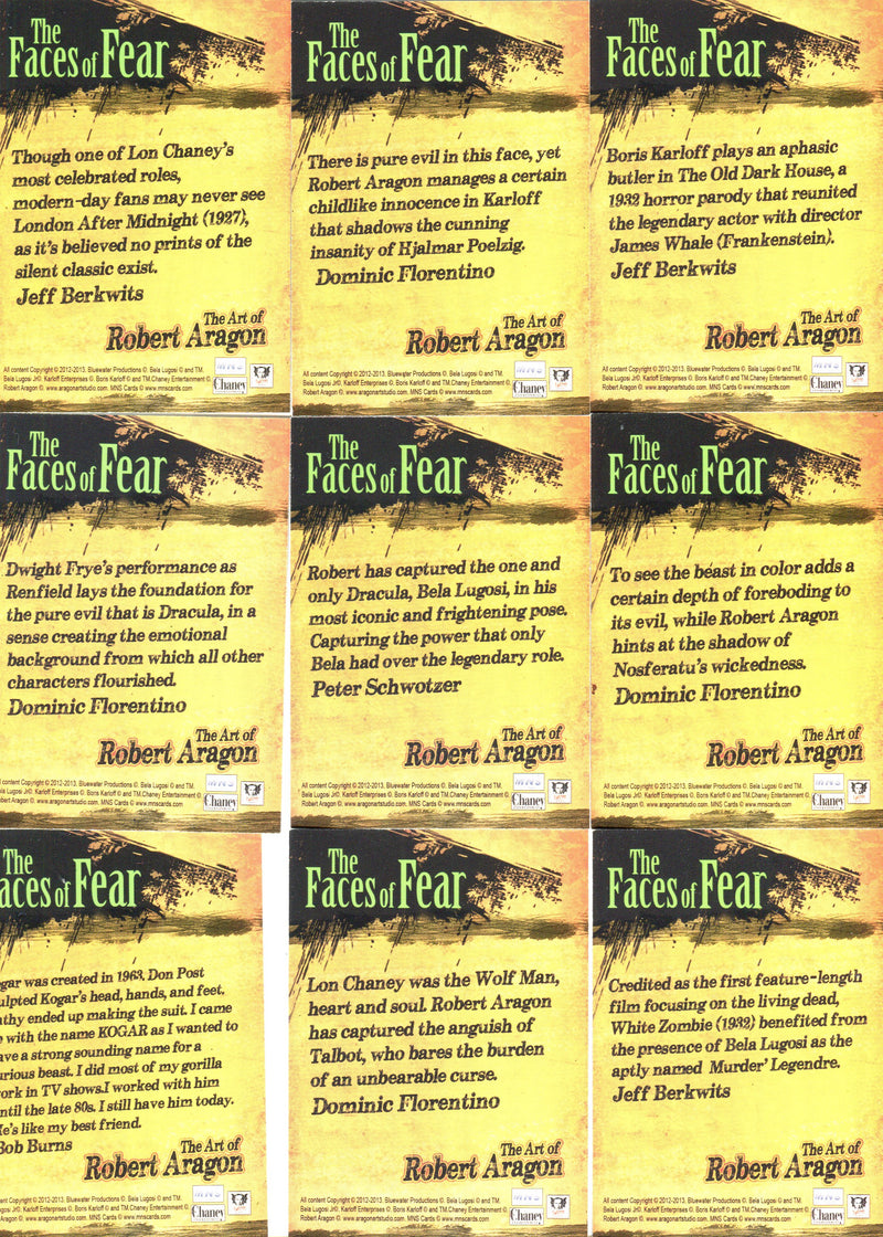 The Art of Robert Aragon The Facts of Fear Foil Chase Card Set 9 Cards MNS 2013   - TvMovieCards.com
