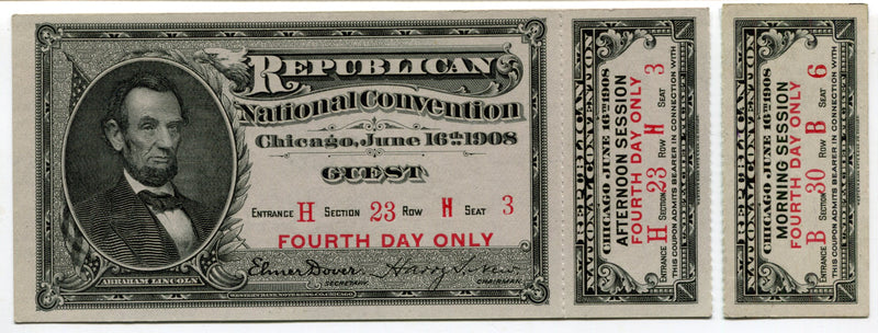 1908 Republican National Convention Ticket Fourth Day Guest William H Taft - TvMovieCards.com