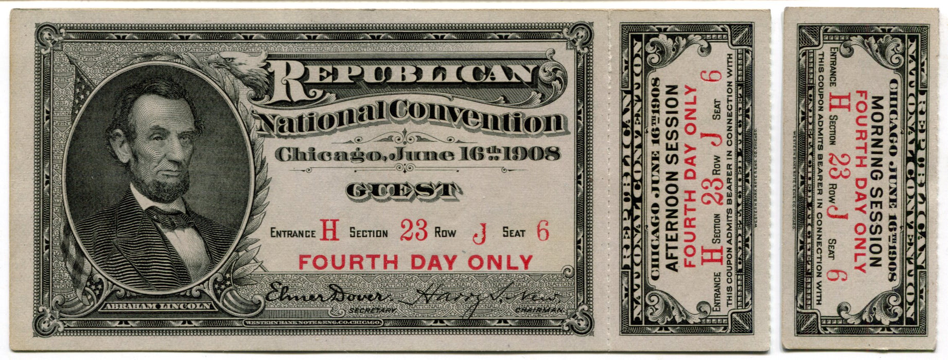 1908 Republican National Convention Ticket Fourth Day Guest William H Taft - TvMovieCards.com