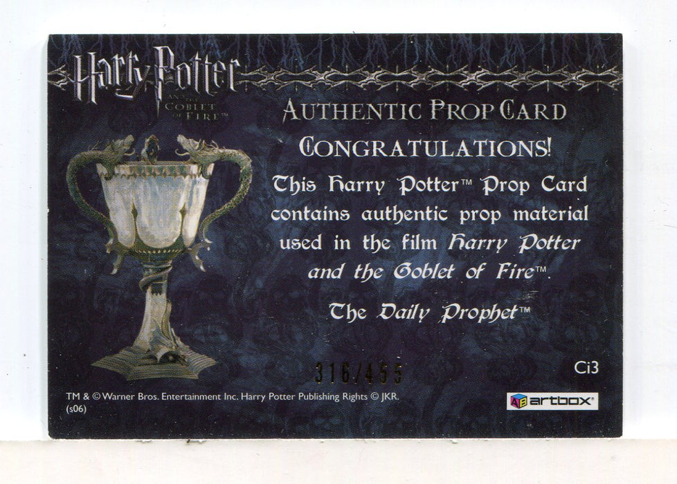 Harry Potter Goblet Fire Update The Daily Prophet Prop Card HP Ci3 #316/455   - TvMovieCards.com